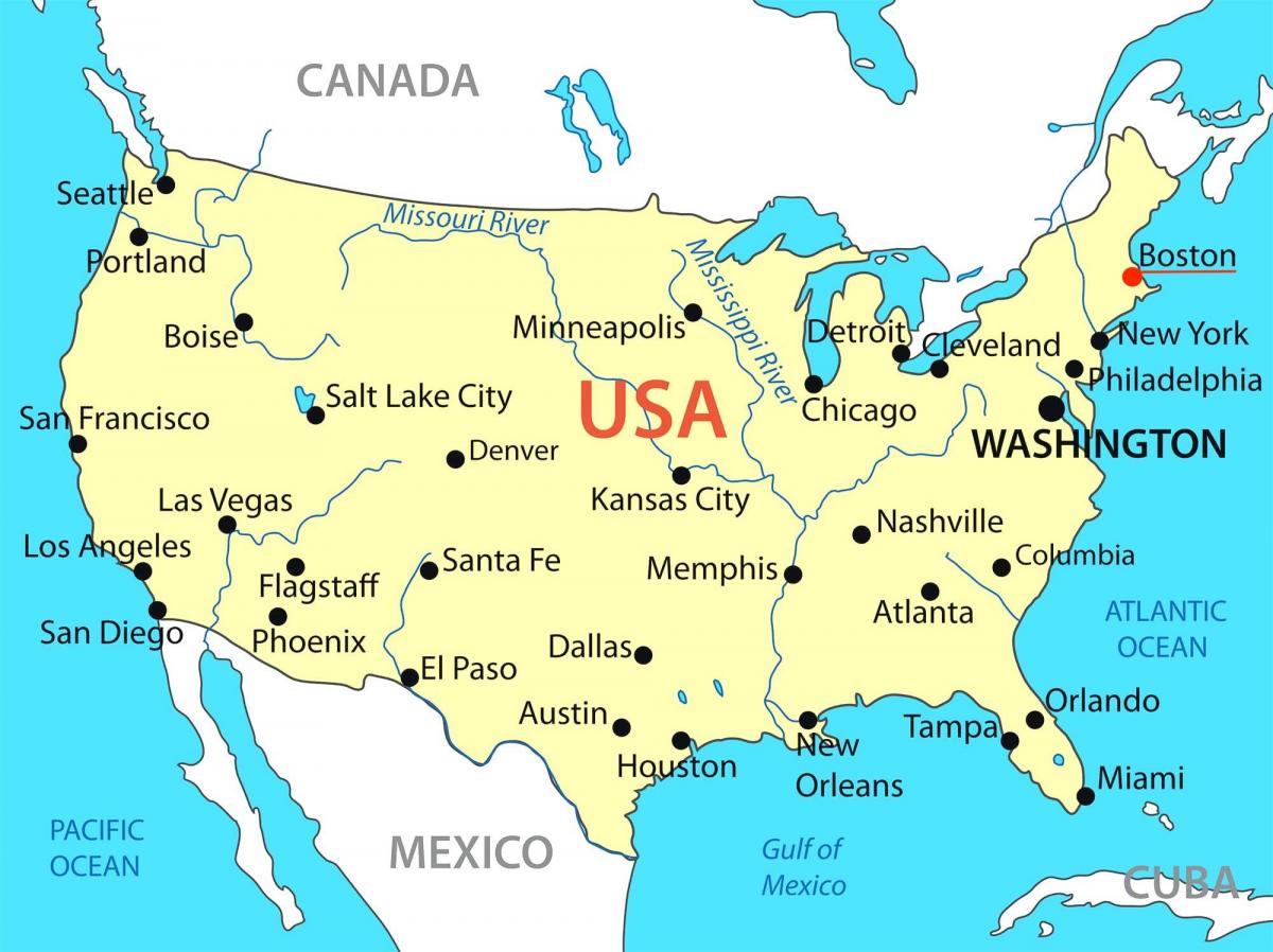 Boston en el mapa de EE.UU