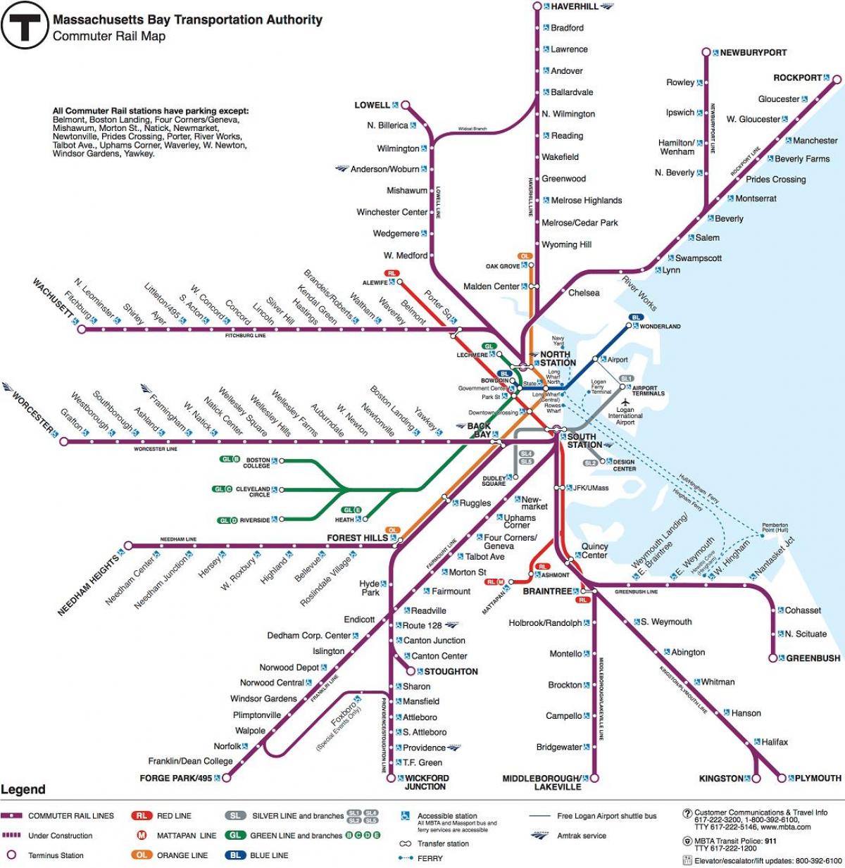 Mapa de las estaciones de tren de Boston