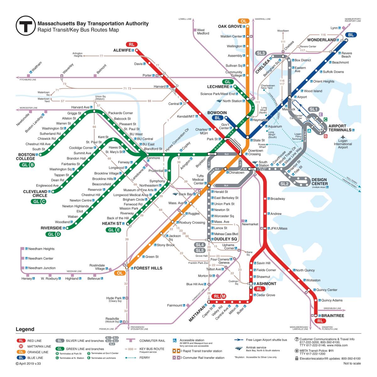 Mapa de las estaciones de metro de Boston